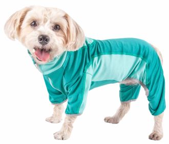 Pet Life Active 'Warm-Pup' Heathered Performance 4-Way Stretch Two-Toned Full Body Warm Up (Color: green, size: X-Large)