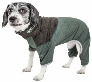 Pet Life Active 'Embarker' Heathered Performance 4-Way Stretch Two-Toned Full Body Warm Up (Color: green, size: large)