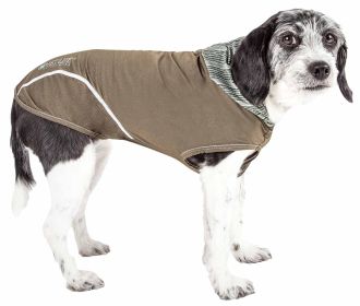 Pet Life Active 'Pull-Rover' Premium 4-Way Stretch Two-Toned Performance Sleeveless Dog T-Shirt Tank Top Hoodie (Color: green, size: large)