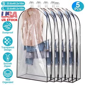 5 Pack Garment Bag for Hanging Clothes Dustproof Waterproof Hanging Clothes Storage Bag Clear Transparent Suits Cover for Sweater Jacket Coat Dress Sh (size: S)