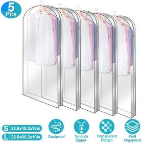 5 Pack Garment Bag for Hanging Clothes Dustproof Waterproof Hanging Clothes Storage Bag Clear Transparent Suits Cover for Sweater Jacket Coat Dress Sh (size: L)